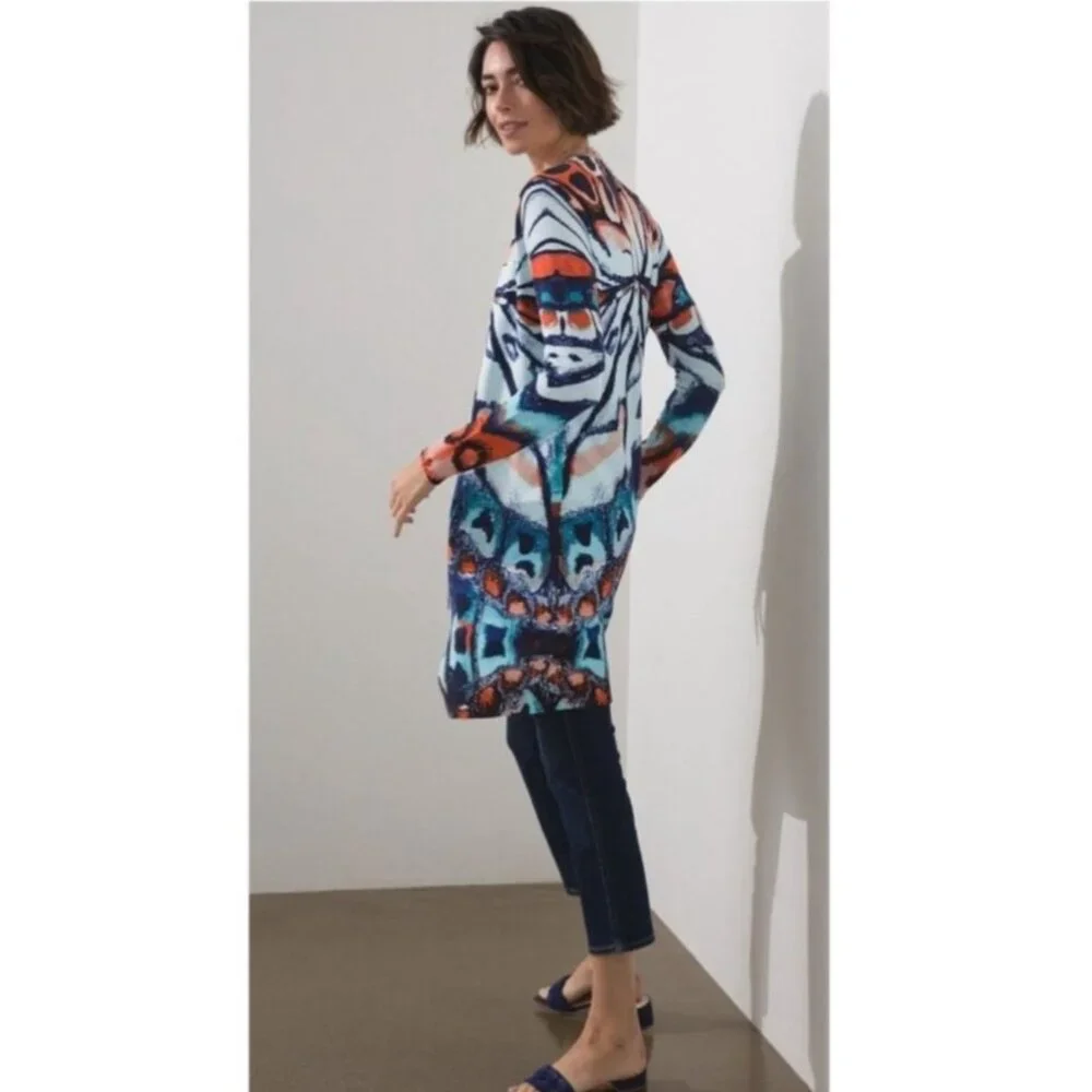 Chicos Open-Front Butterfly Print Long Cardigan Sweater S‎ - Picture 4 of 13